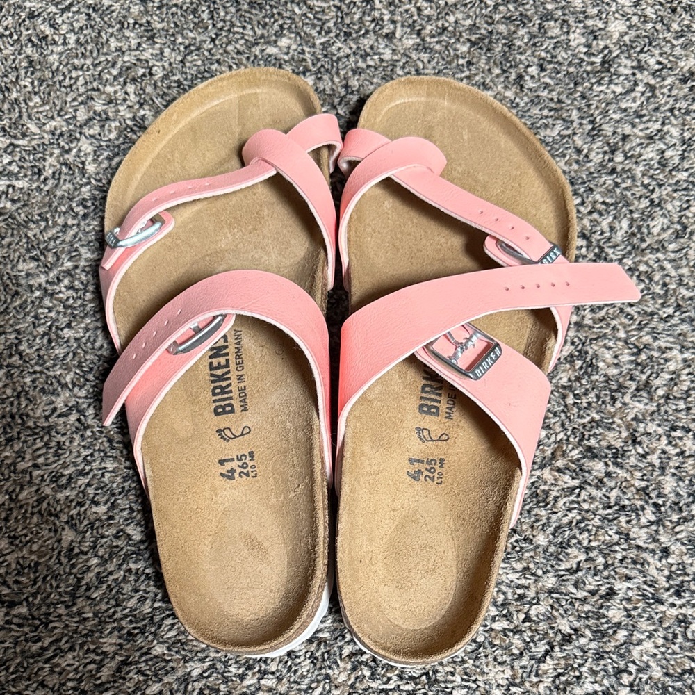 Birkenstock Pink Cross-Strap Leather Sandals